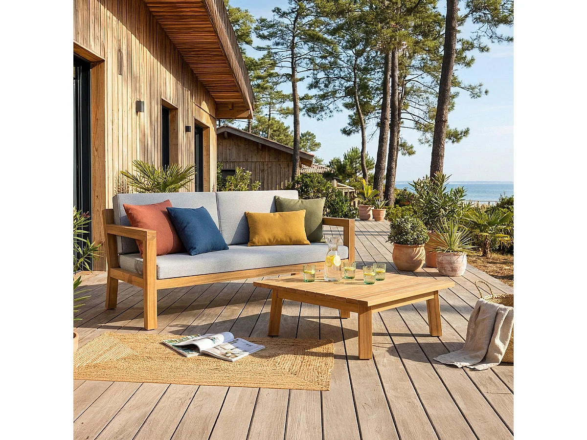 Salon de jardin 2 places en bois FSC - Canapé 2 pl. et table basse - Palau