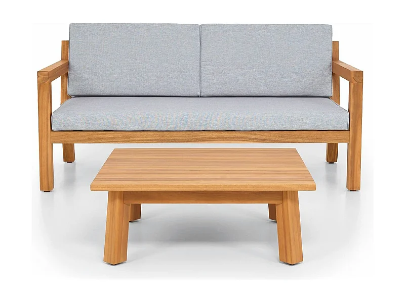 Salon de jardin 2 places en bois FSC - Canapé 2 pl. et table basse - Palau