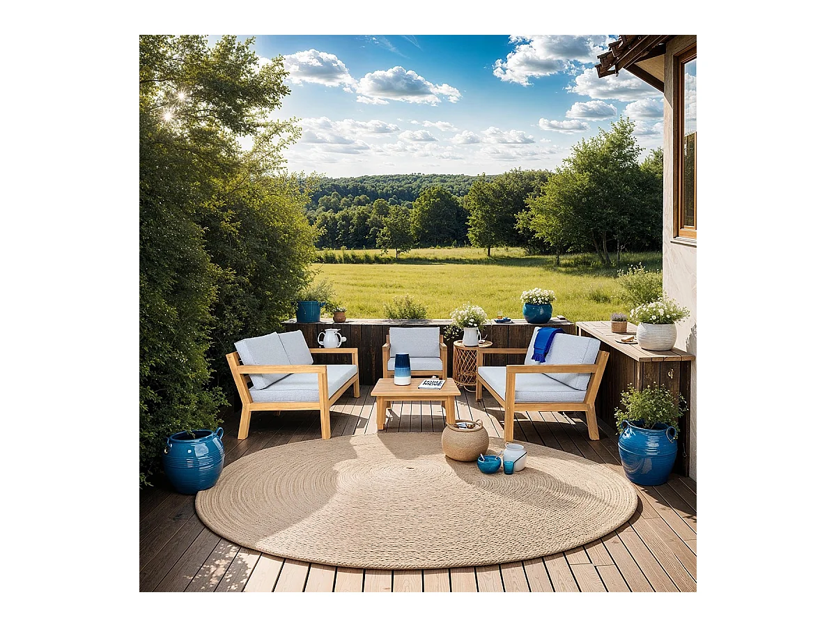 Salon de jardin 5 places en bois FSC - 2 Canapés 2 pl., 1 fauteuil et table basse - Palau