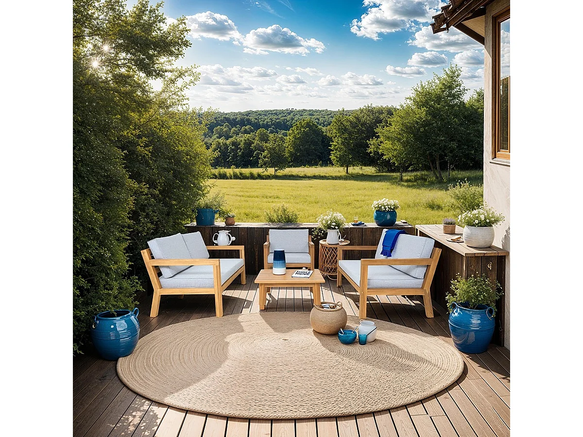 Salon de jardin 5 places en bois FSC - 2 Canapés 2 pl., 1 fauteuil et table basse - Palau