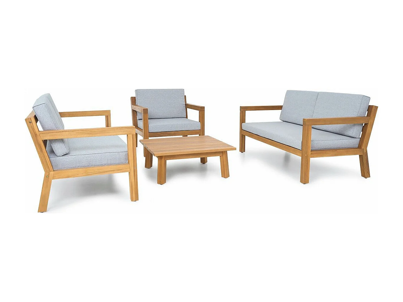 Salon de jardin 5 places en bois FSC - 2 Canapés 2 pl., 1 fauteuil et table basse - Palau