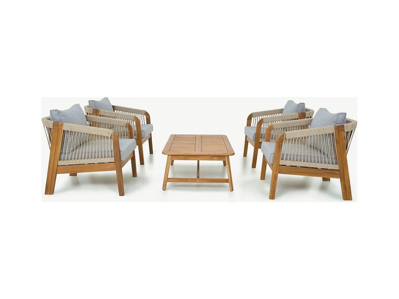 Salon de jardin 4 places en bois FSC - 4 fauteuils et table basse - Symi
