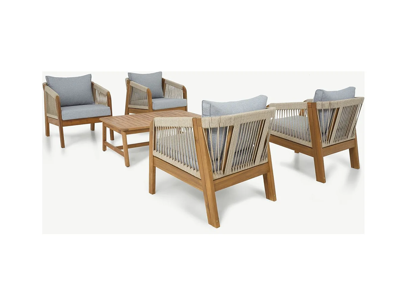 Salon de jardin 4 places en bois FSC - 4 fauteuils et table basse - Symi