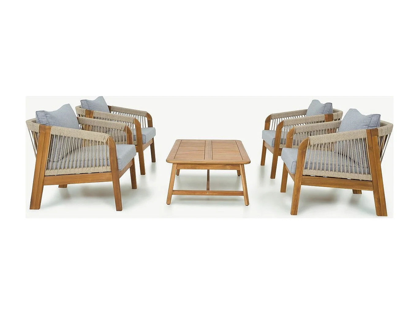 Salon de jardin 4 places en bois FSC - 4 fauteuils et table basse - Symi