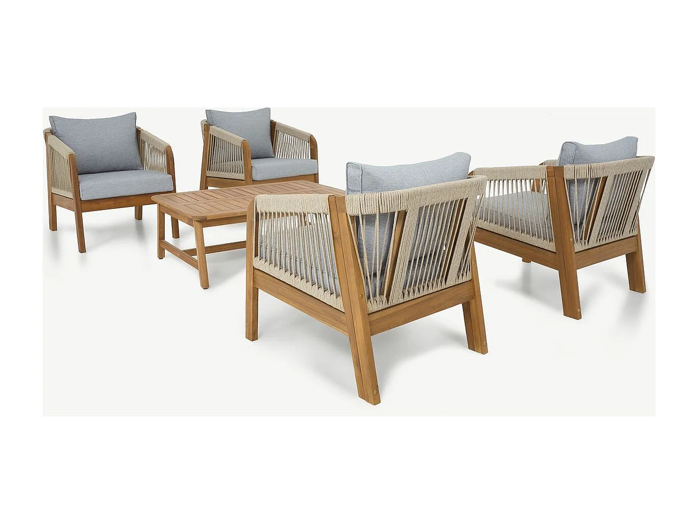 Salon de jardin 4 places en bois FSC - 4 fauteuils et table basse - Symi
