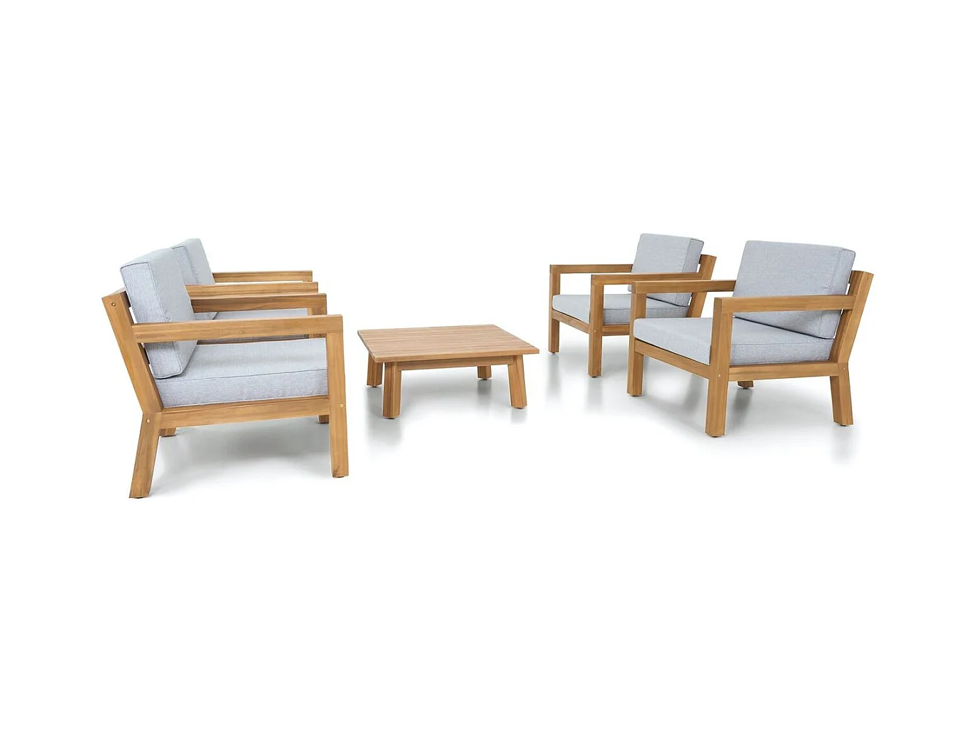 Salon de jardin 4 places en bois FSC - 4 fauteuils et table basse - Palau