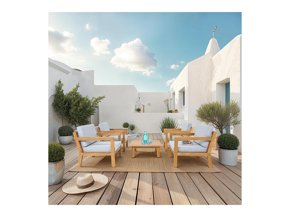 Salon de jardin 4 places en bois FSC - 4 fauteuils et table basse - Palau