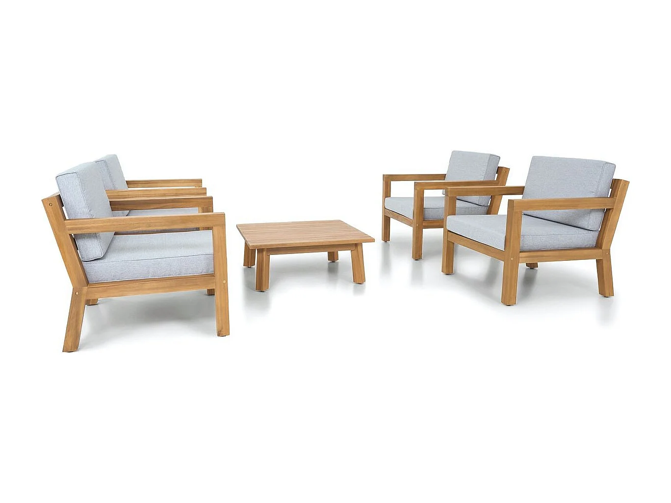 Salon de jardin 4 places en bois FSC - 4 fauteuils et table basse - Palau