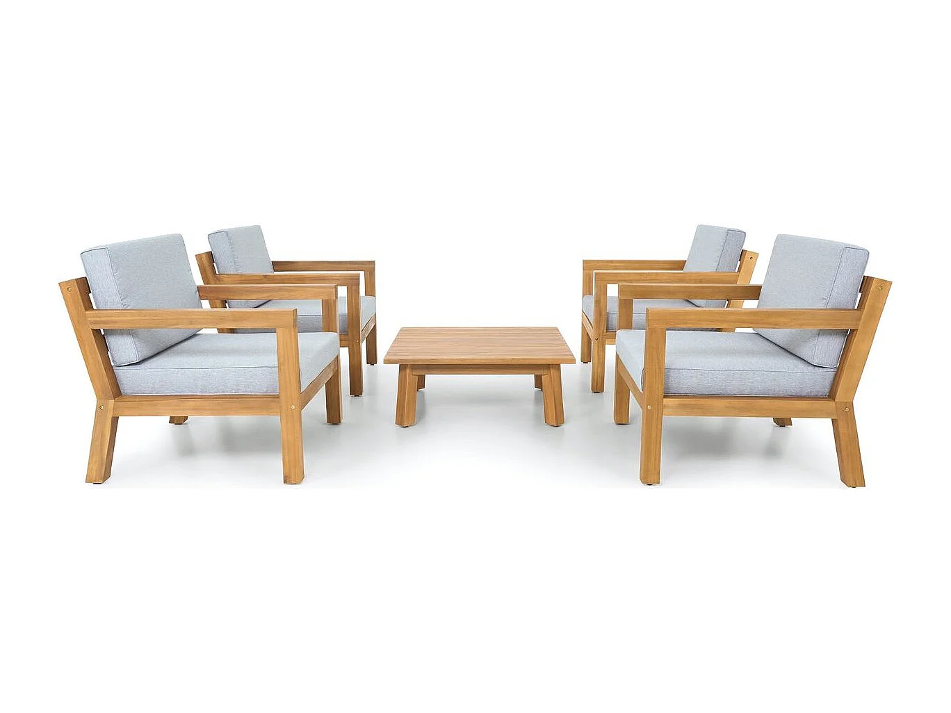 Salon de jardin 4 places en bois FSC - 4 fauteuils et table basse - Palau