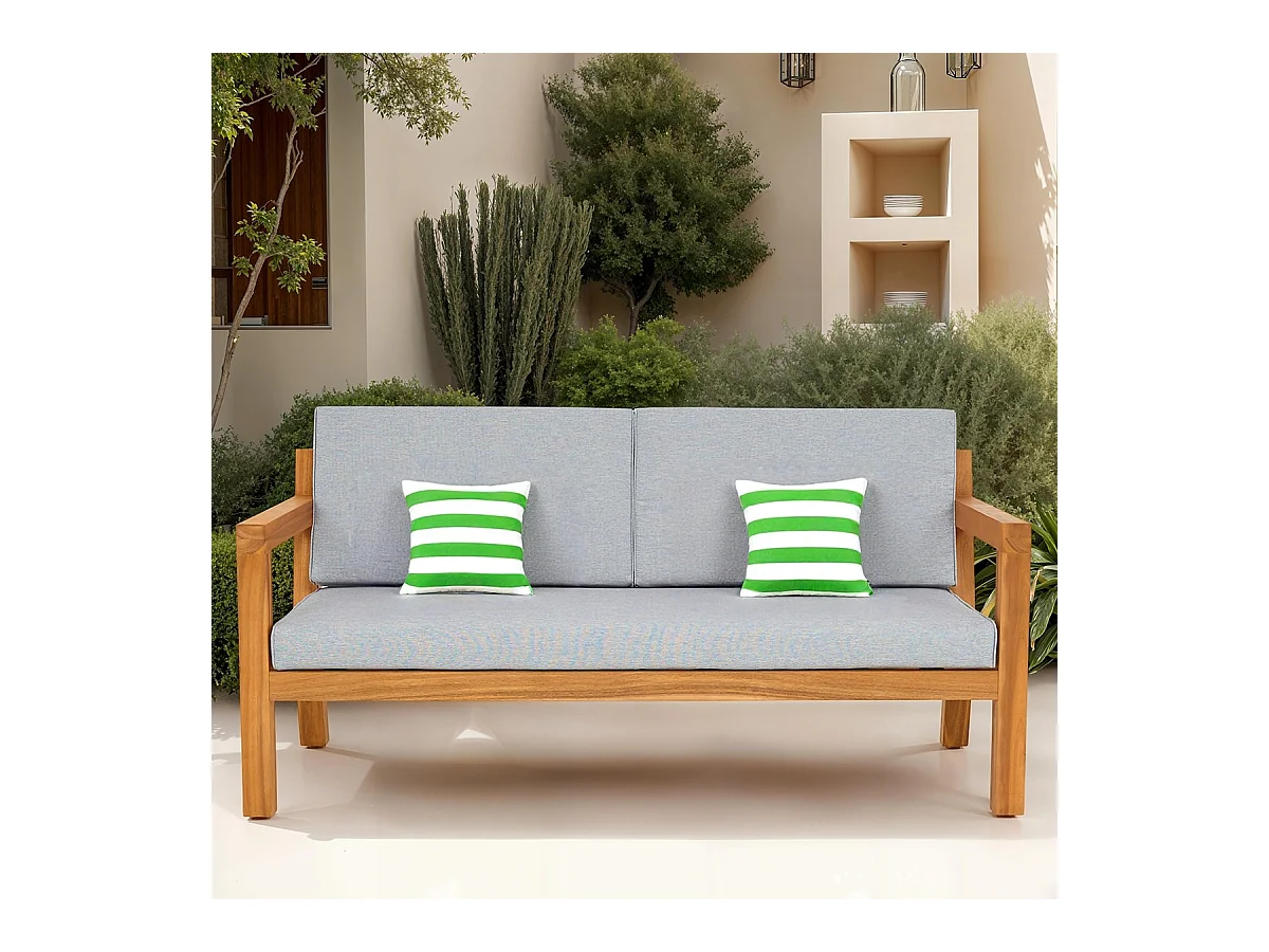 Canapé de jardin 2 places en bois FSC - coussins gris chiné - Palau