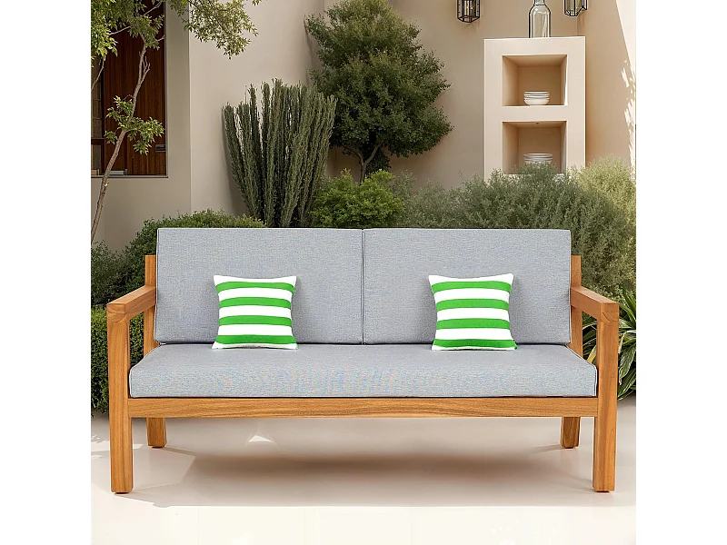 Canapé de jardin 2 places en bois FSC - coussins gris chiné - Palau