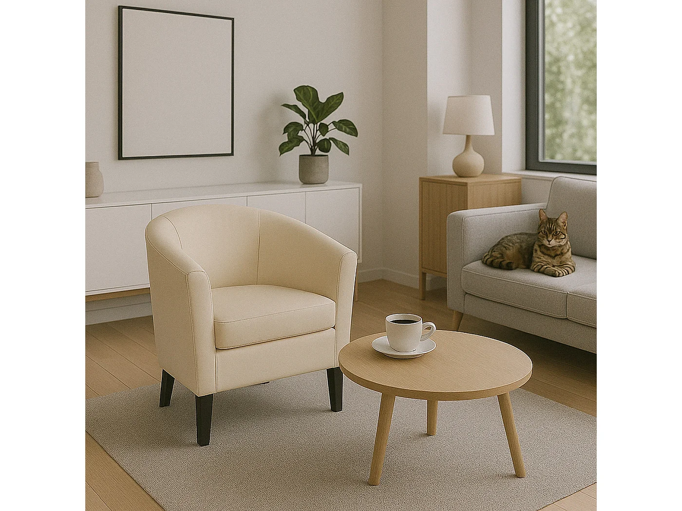 Cadeira lounge MCW-O17,  creme