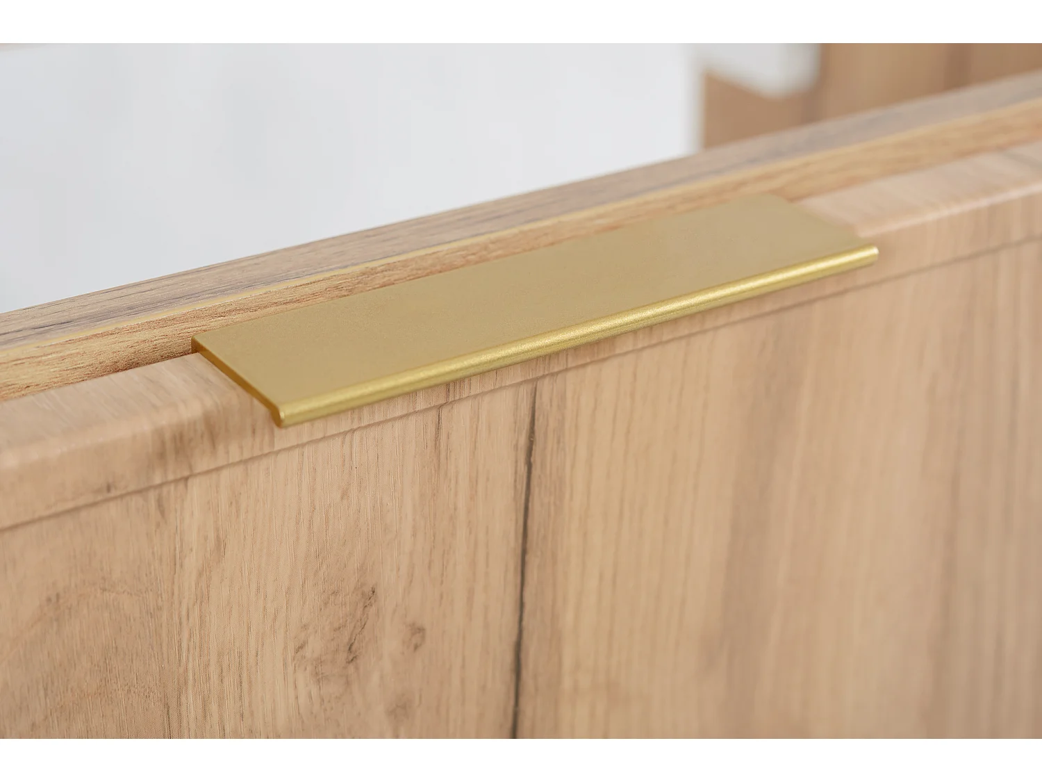 Meuble de salle de bain, Chêne Craft / Blanc, poignée dorée, 120 (2 x 60) x 46 x 57 cm