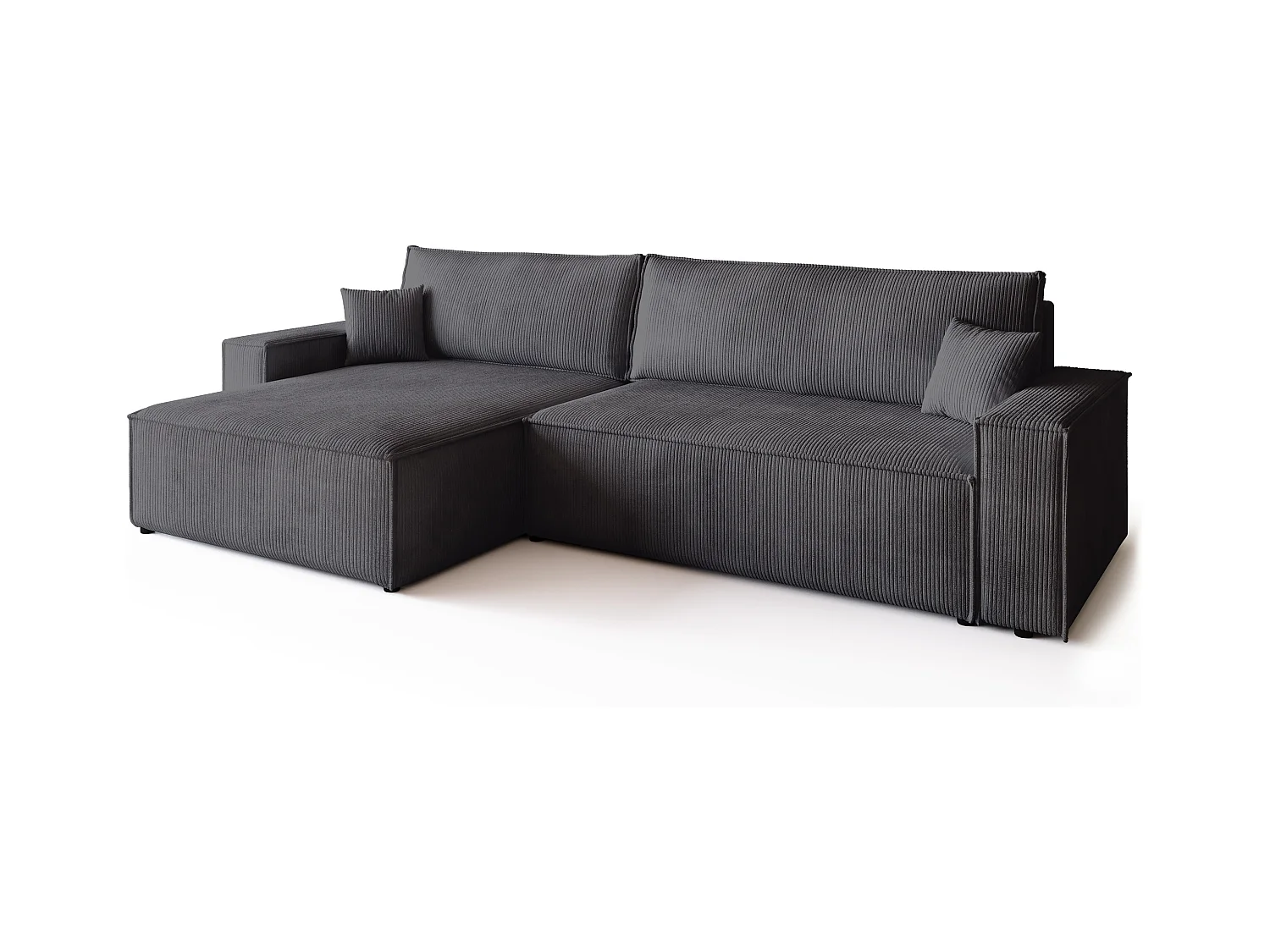 Canapé d'angle convertible en velours côtelé gris ADI XL