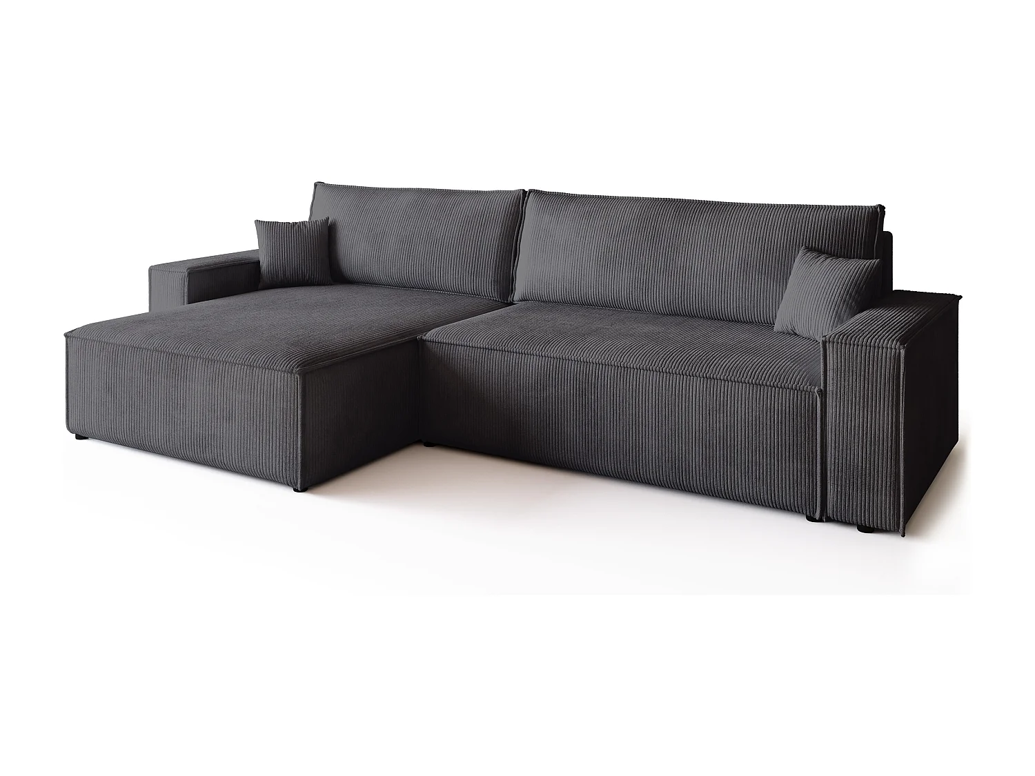 Canapé d'angle convertible en velours côtelé gris ADI XL