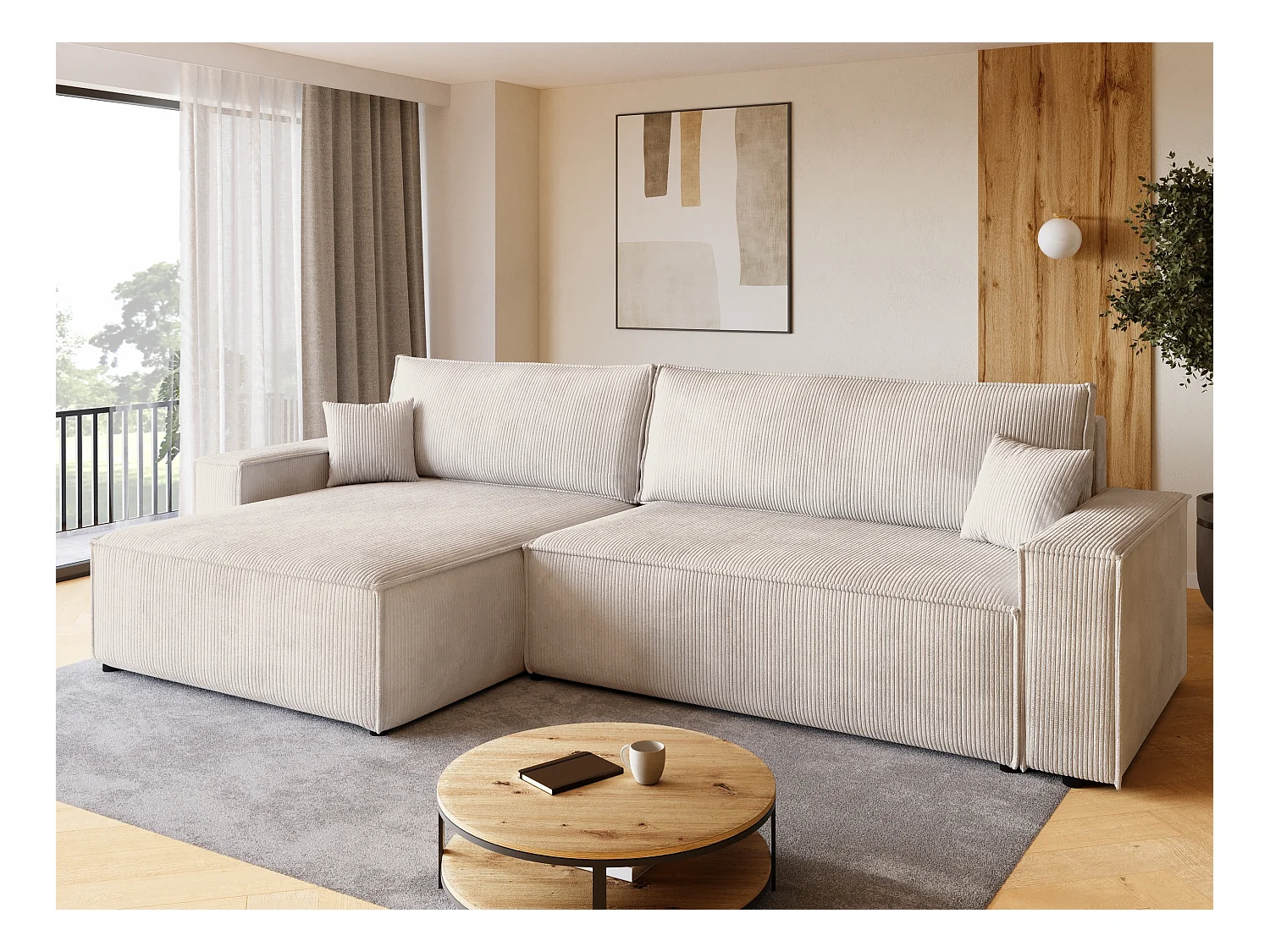 Hoekbank met slaapfunctie vanille ADI XL