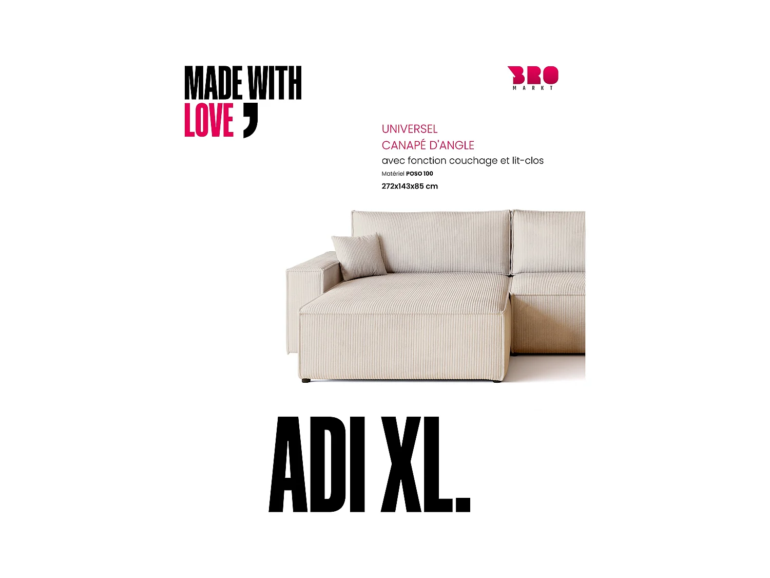 Hoekbank met slaapfunctie vanille ADI XL