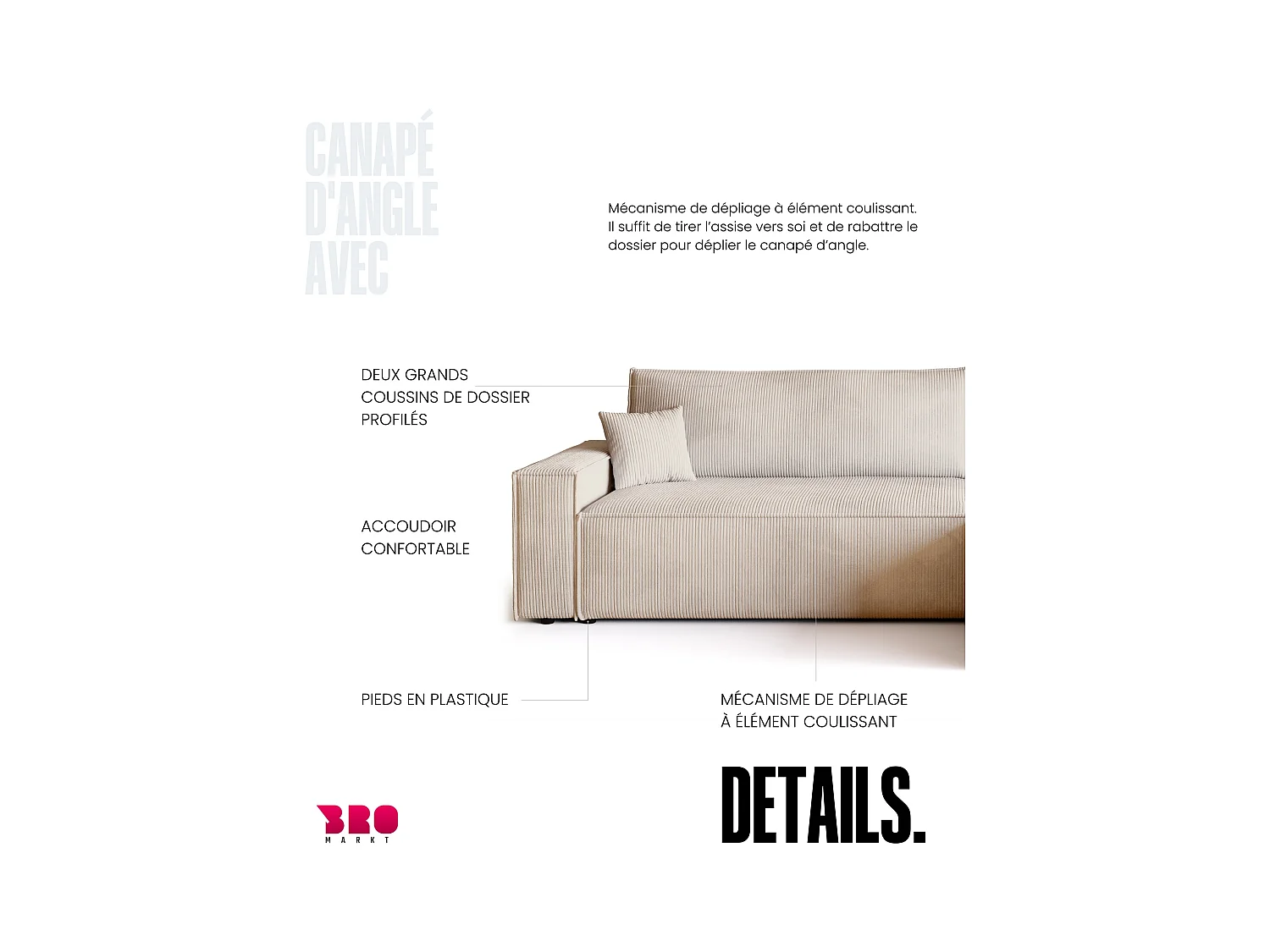 Hoekbank met slaapfunctie vanille ADI XL