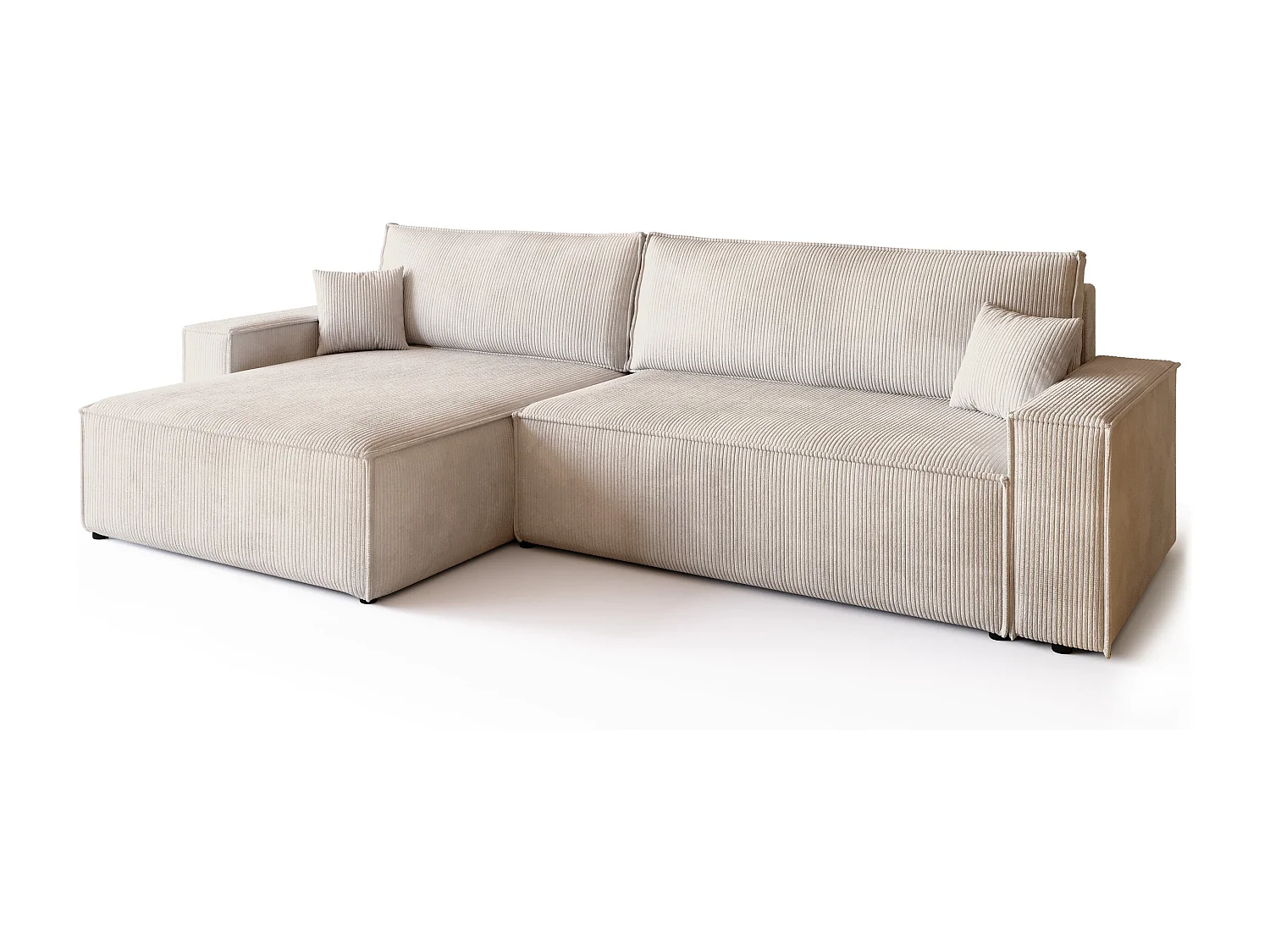 Canapé d'angle convertible en velours côtelé vanille ADI XL