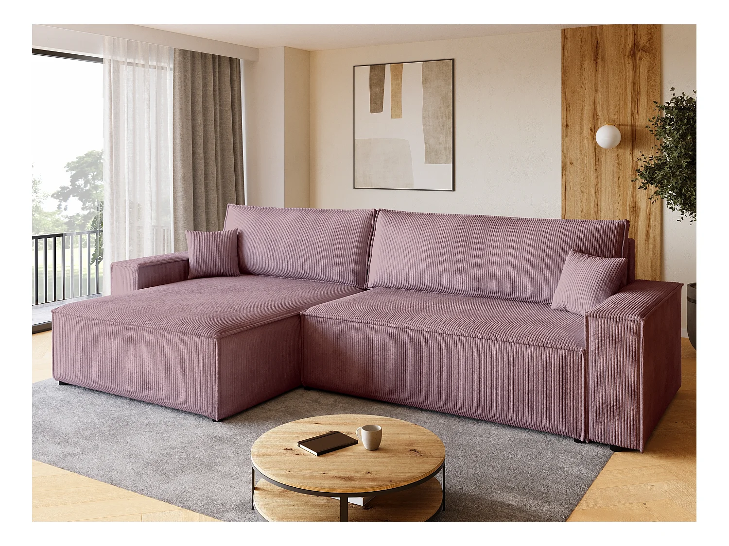 Hoekbank met slaapfunctie roze ADI XL