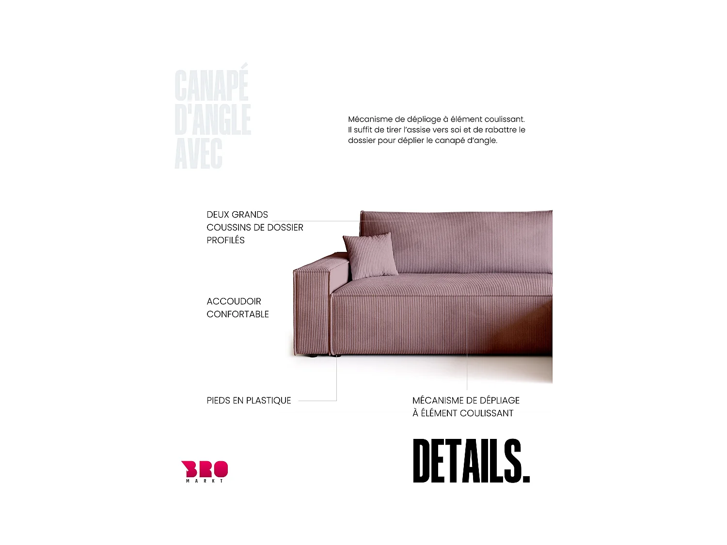 Hoekbank met slaapfunctie roze ADI XL