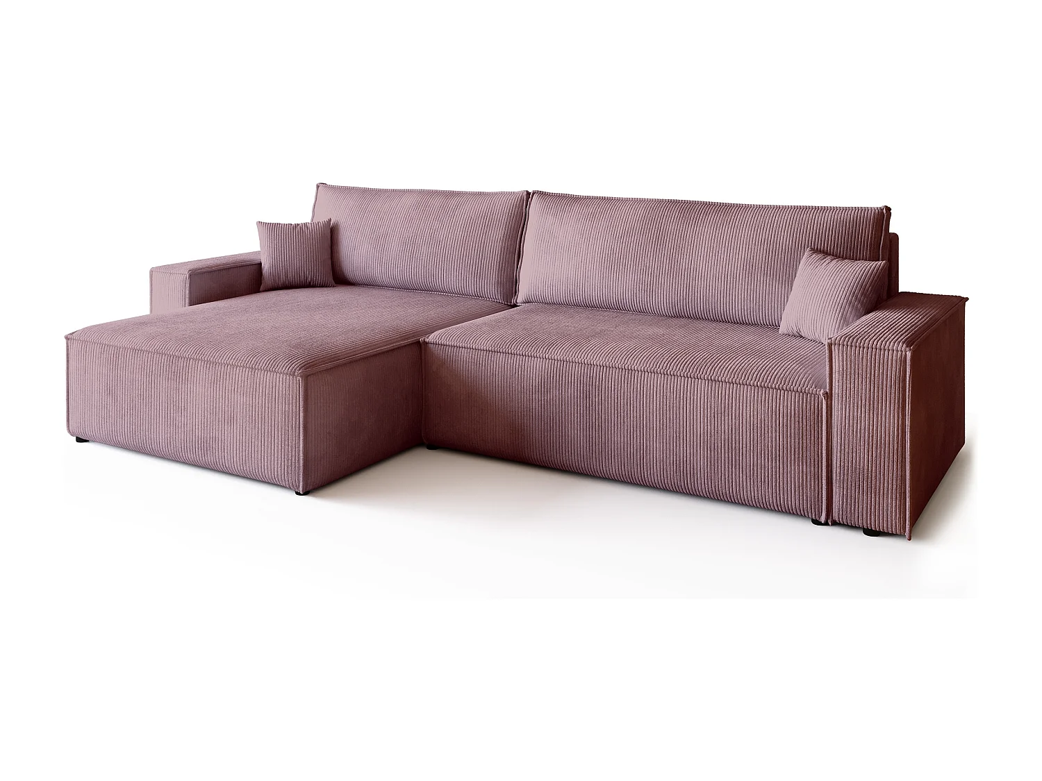 Canapé d'angle convertible en velours côtelé rose ADI XL