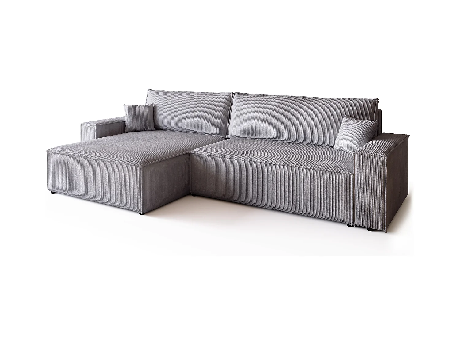 Canapé d'angle convertible en velours côtelé gris clair ADI XL