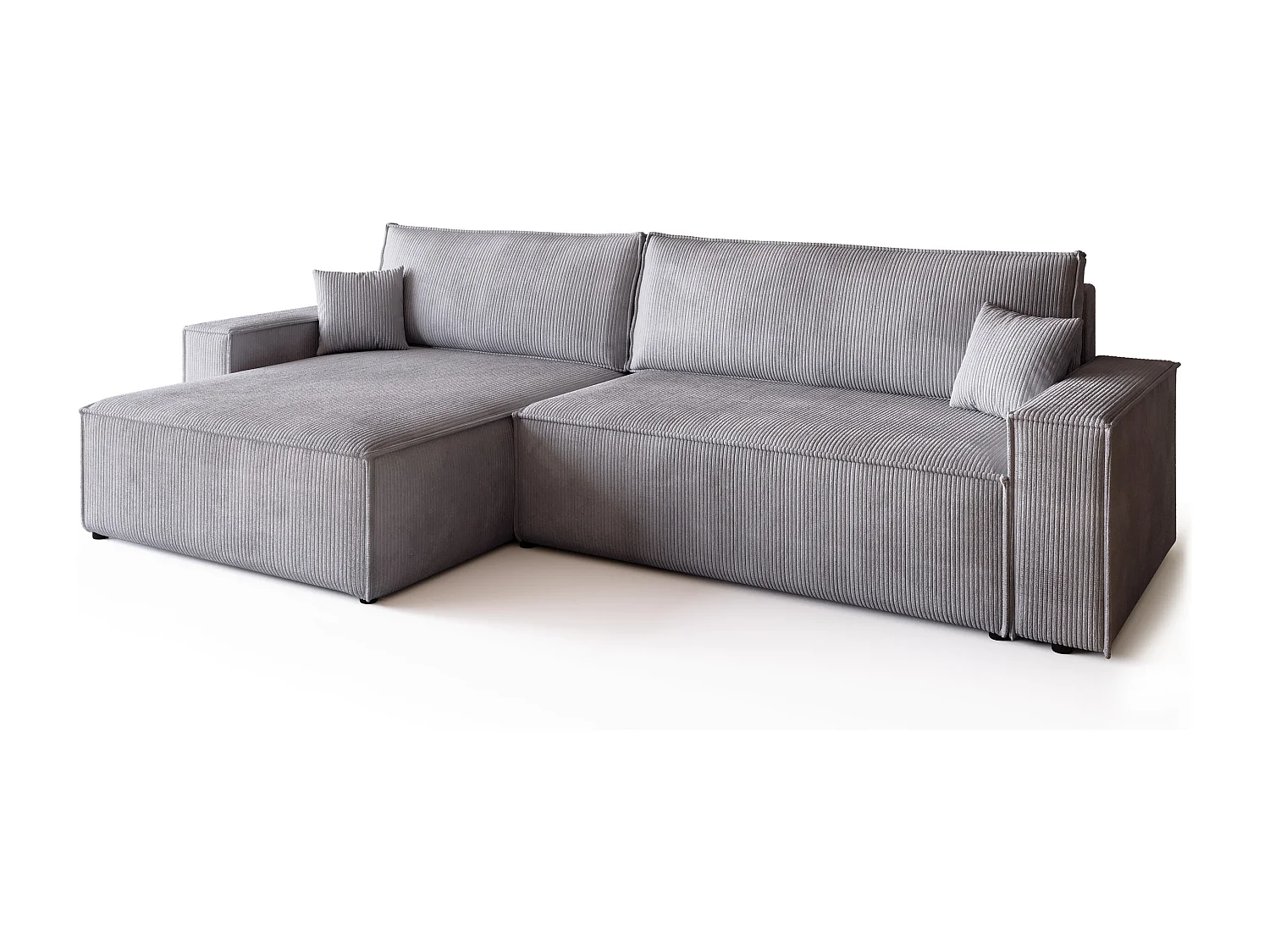 Canapé d'angle convertible en velours côtelé gris clair ADI XL