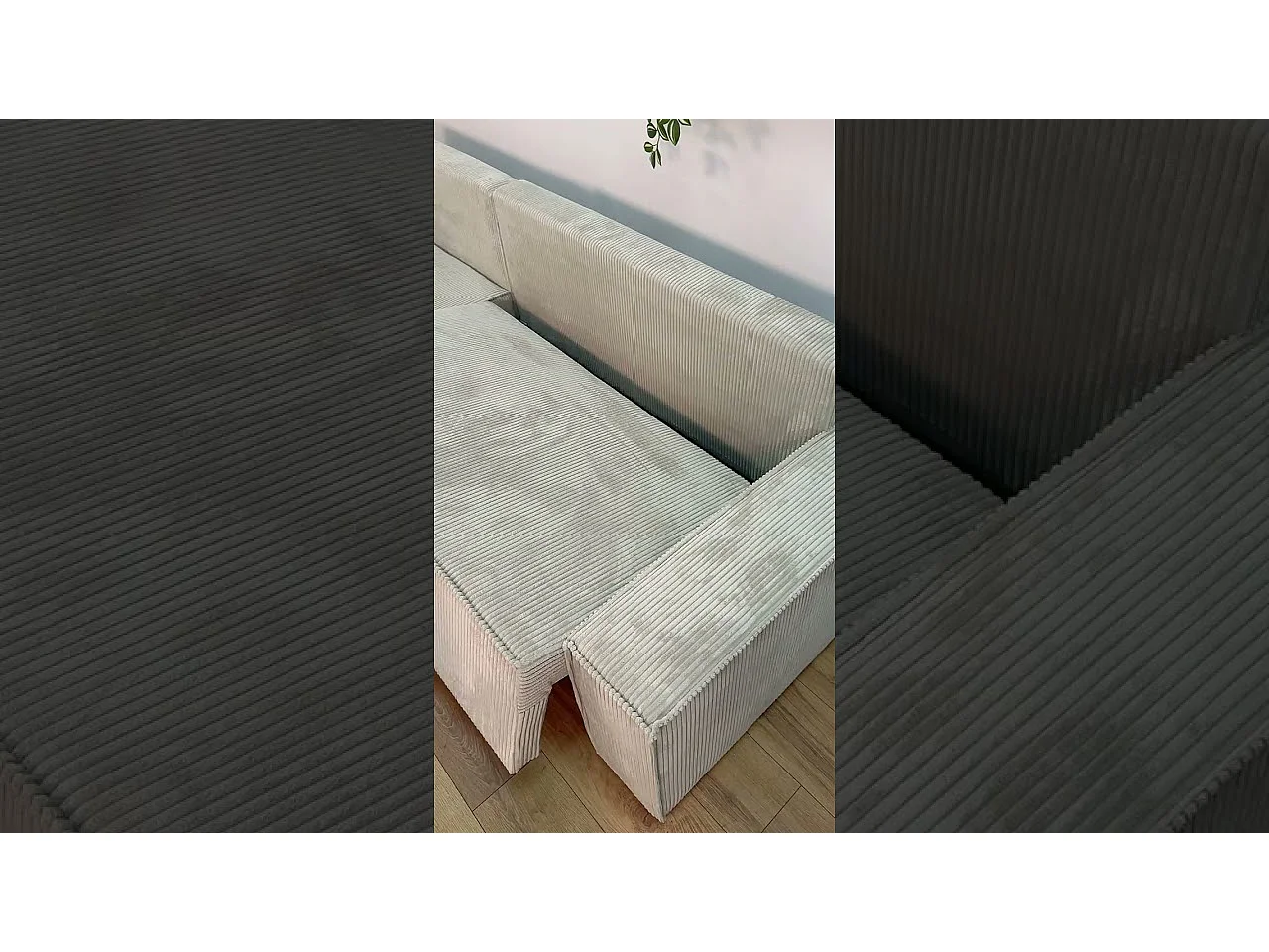 Canapé d'angle convertible en velours côtelé gris clair ADI XL