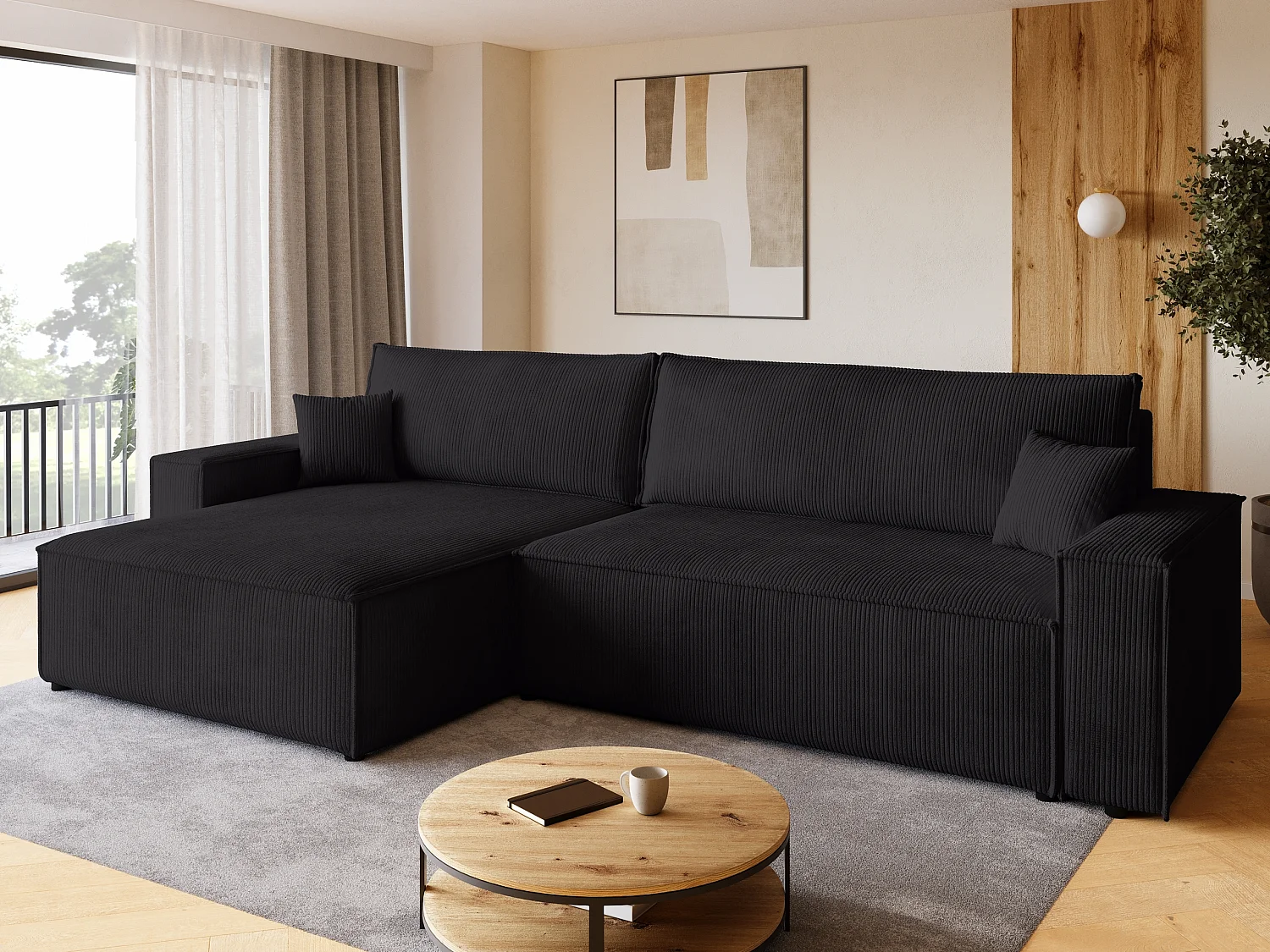 Hoekbank met slaapfunctie zwart ADI XL