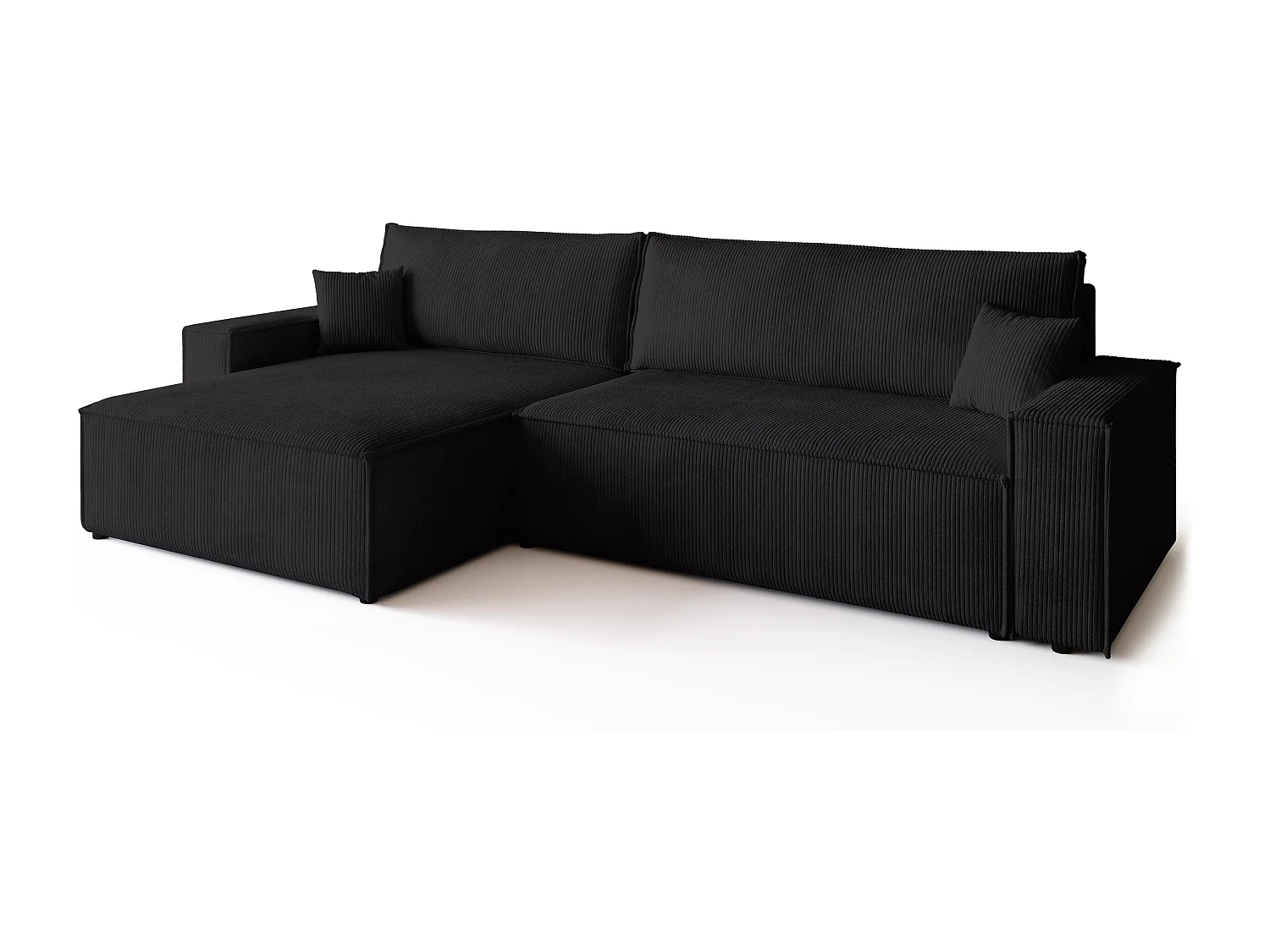 Canapé d'angle convertible en velours côtelé noir ADI XL