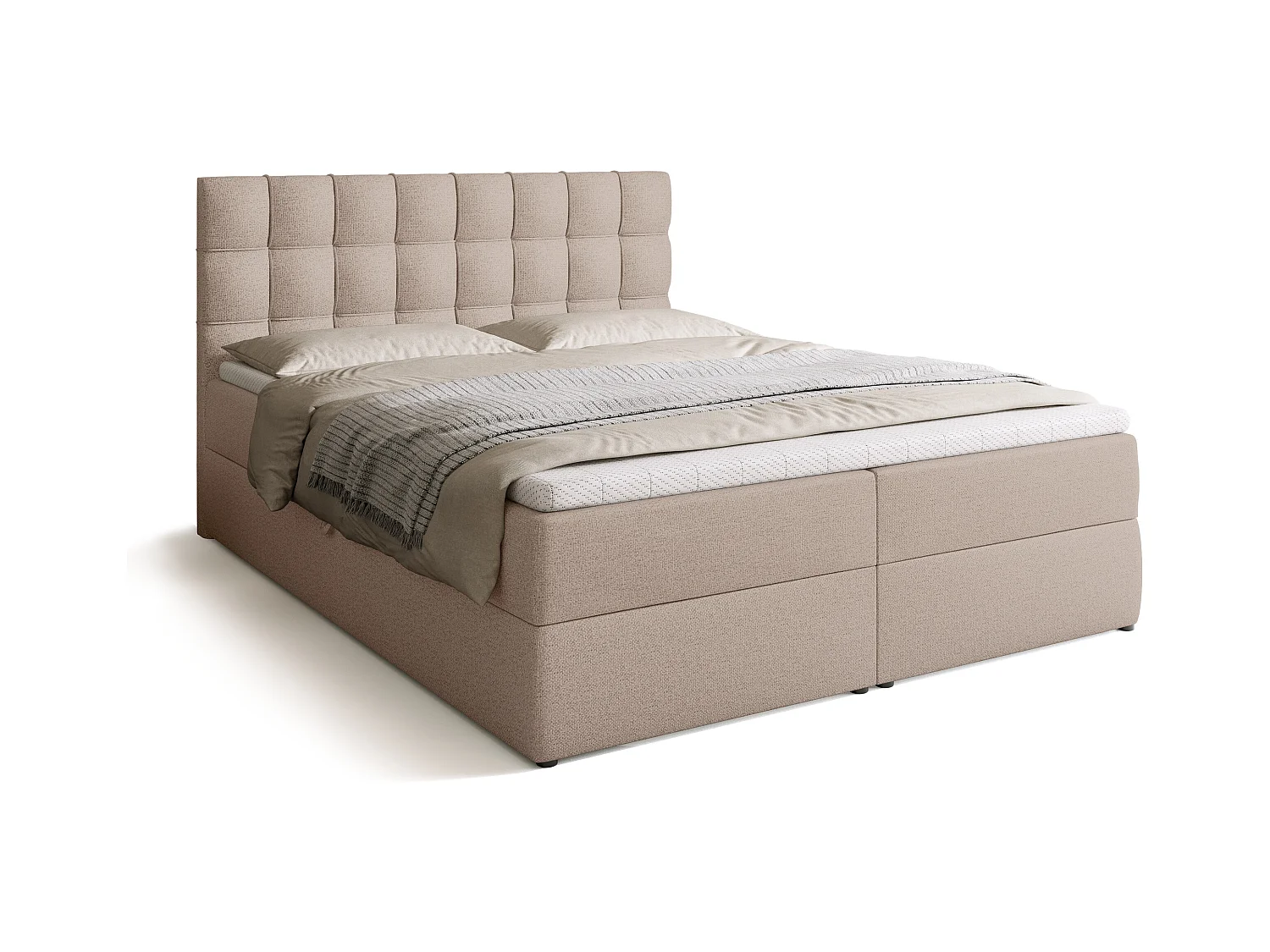 Boxspringbed met hoofdeinde, matras en dekmatras - DETROIT - 160x200 - beige
