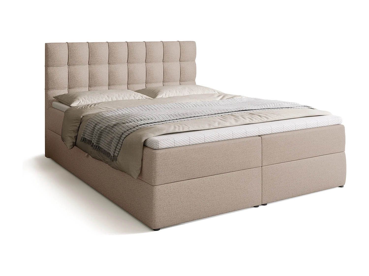 Lit boxspring avec rangement DETROIT - matelas - surmatelas - beige - 160x200 cm