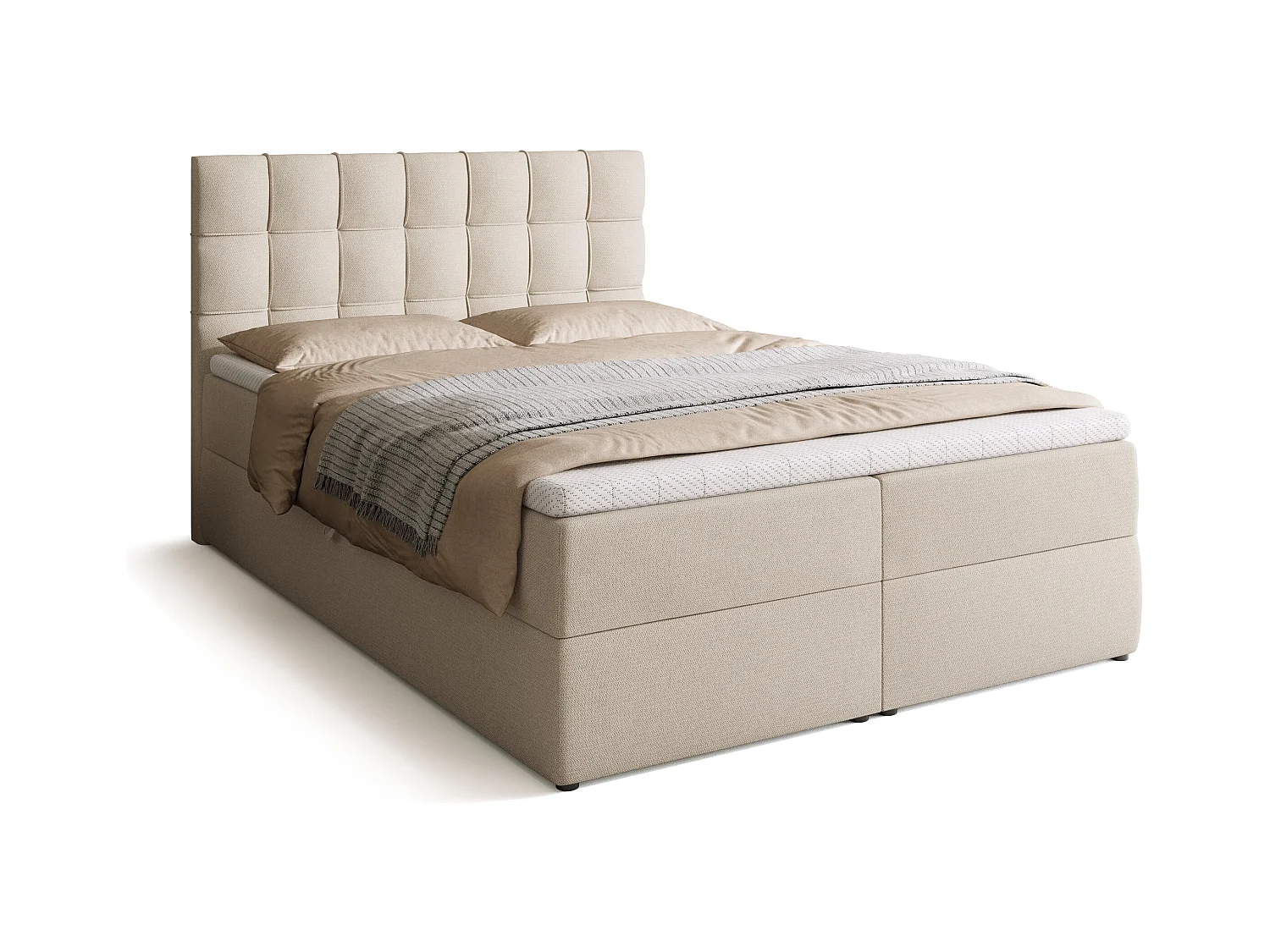 Lit boxspring avec rangement DETROIT - matelas - surmatelas - beige - 140x200 cm