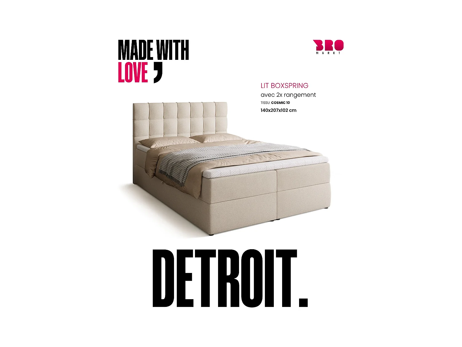 Lit boxspring avec rangement DETROIT - matelas - surmatelas - beige - 140x200 cm