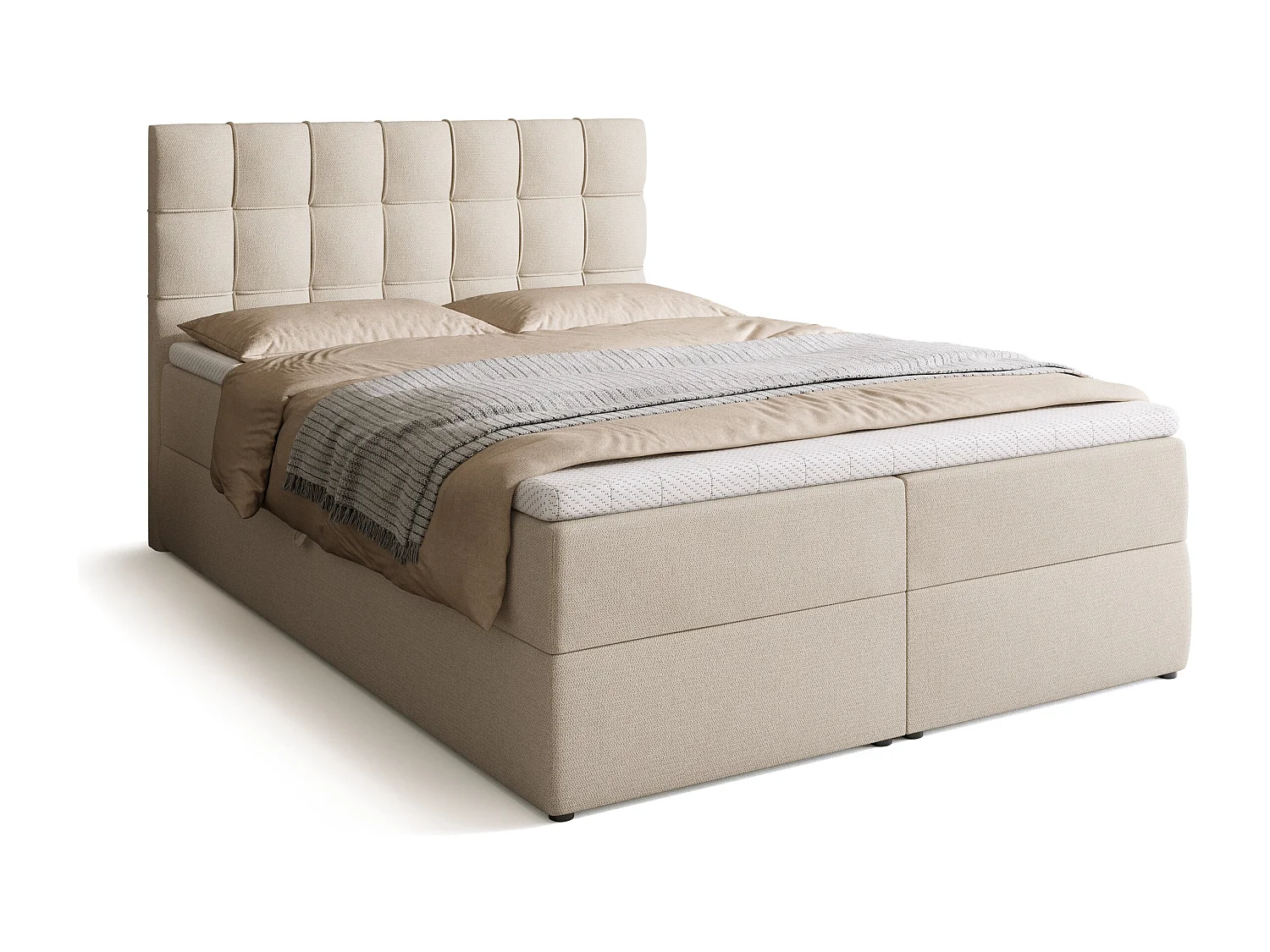 Lit boxspring avec rangement DETROIT - matelas - surmatelas - beige - 140x200 cm