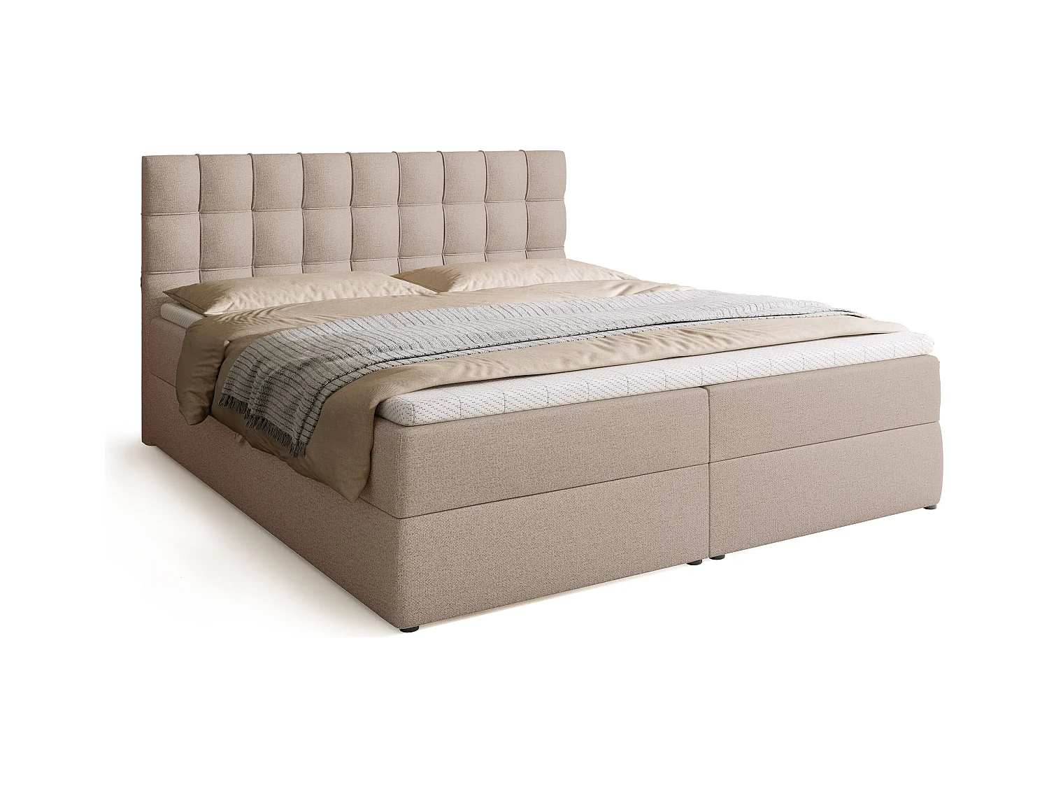 Lit boxspring avec rangement DETROIT - matelas - surmatelas - beige - 180x200 cm