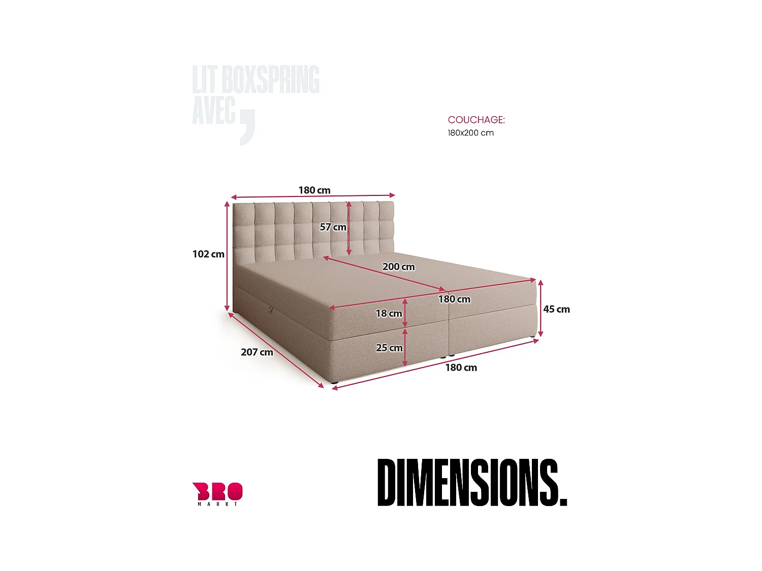 Lit boxspring avec rangement DETROIT - matelas - surmatelas - beige - 180x200 cm