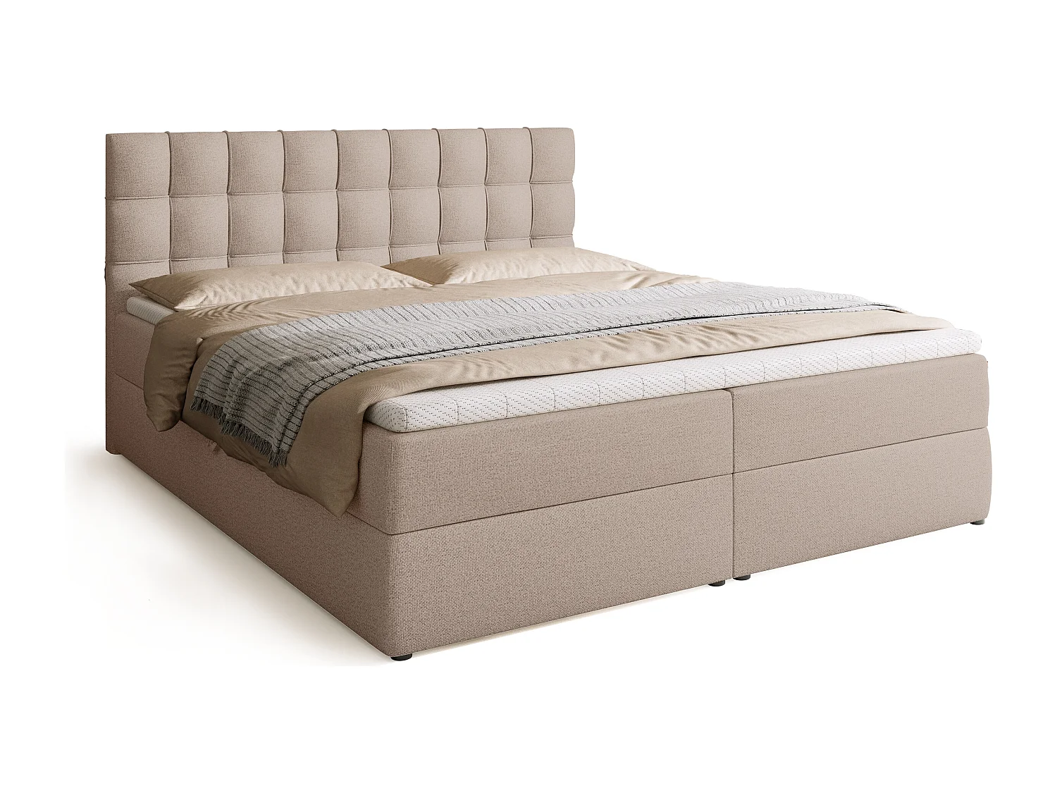 Lit boxspring avec rangement DETROIT - matelas - surmatelas - beige - 180x200 cm