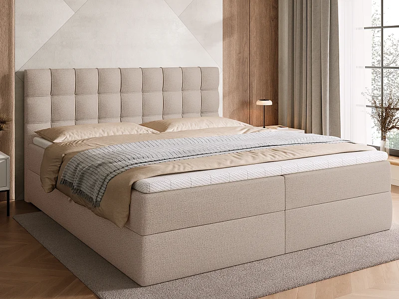 Boxspringbed met hoofdeinde, matras en dekmatras - DETROIT - 180x200 - beige