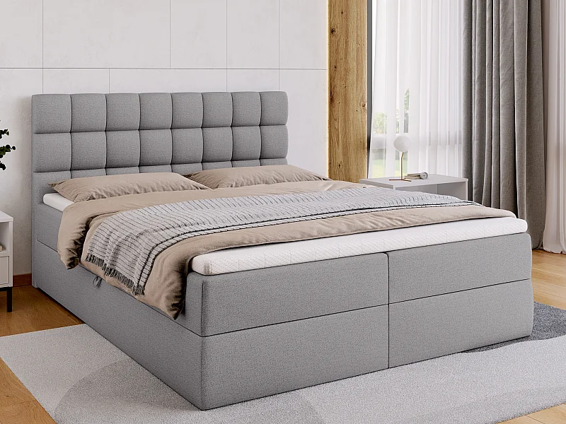 Lit boxspring avec rangement DAKOTA - matelas - surmatelas - gris - 160x200 cm