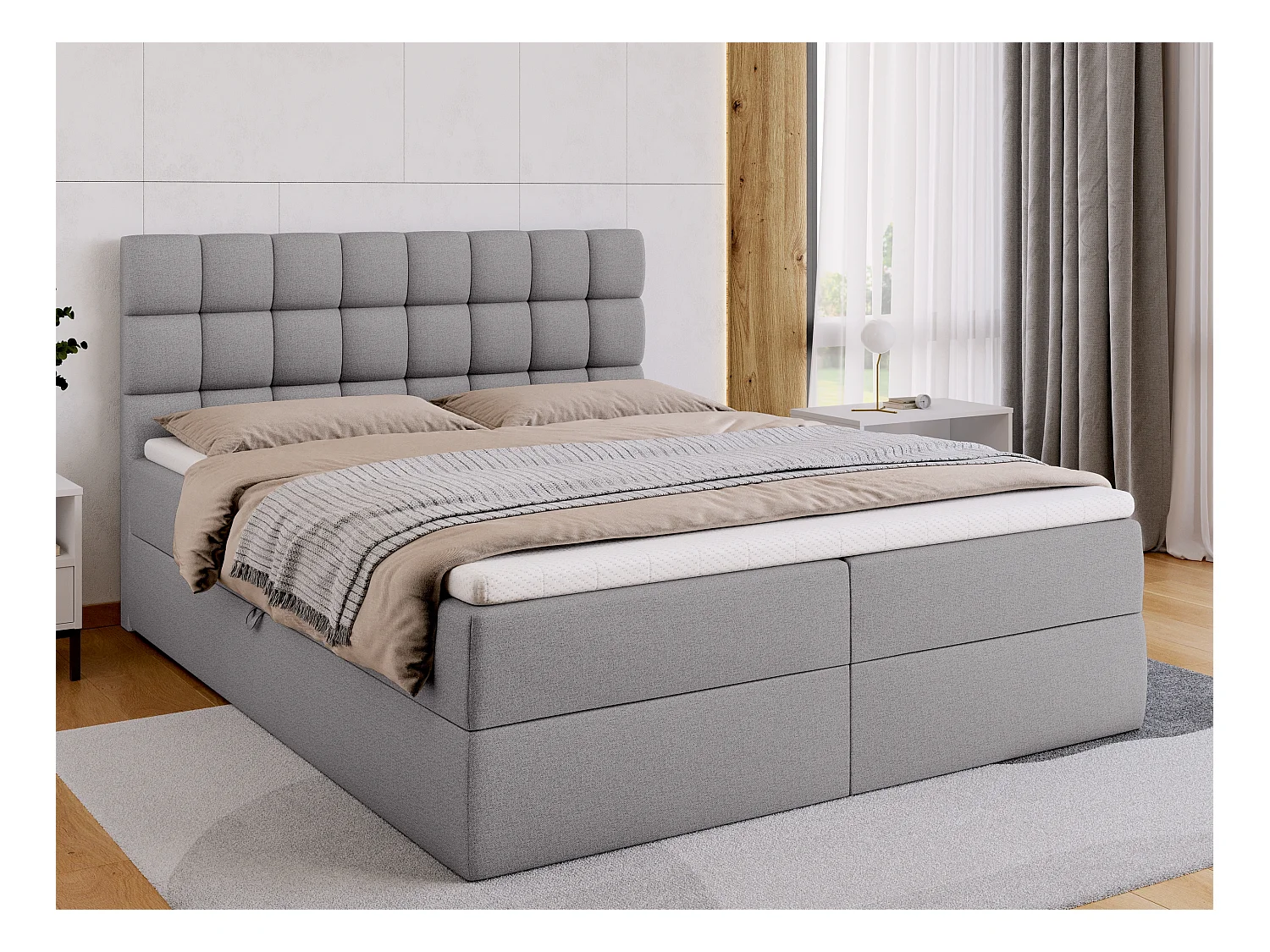 Lit boxspring avec rangement DAKOTA - matelas - surmatelas - gris - 160x200 cm