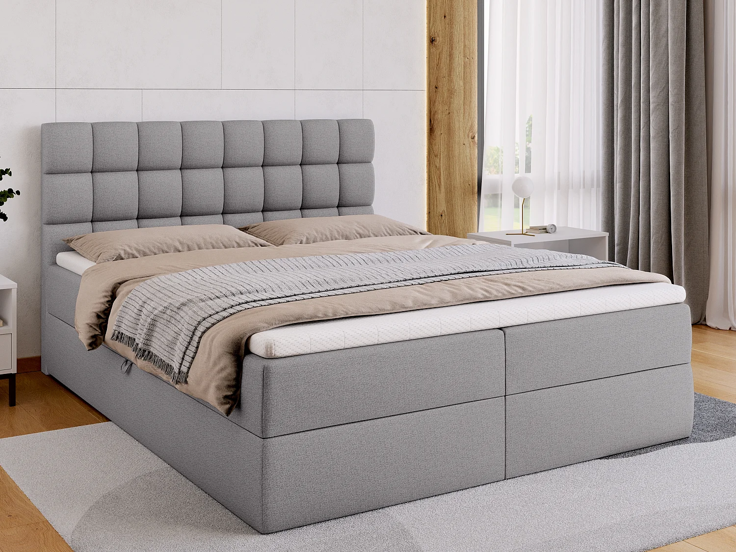 Lit boxspring avec rangement DAKOTA - matelas - surmatelas - gris - 160x200 cm