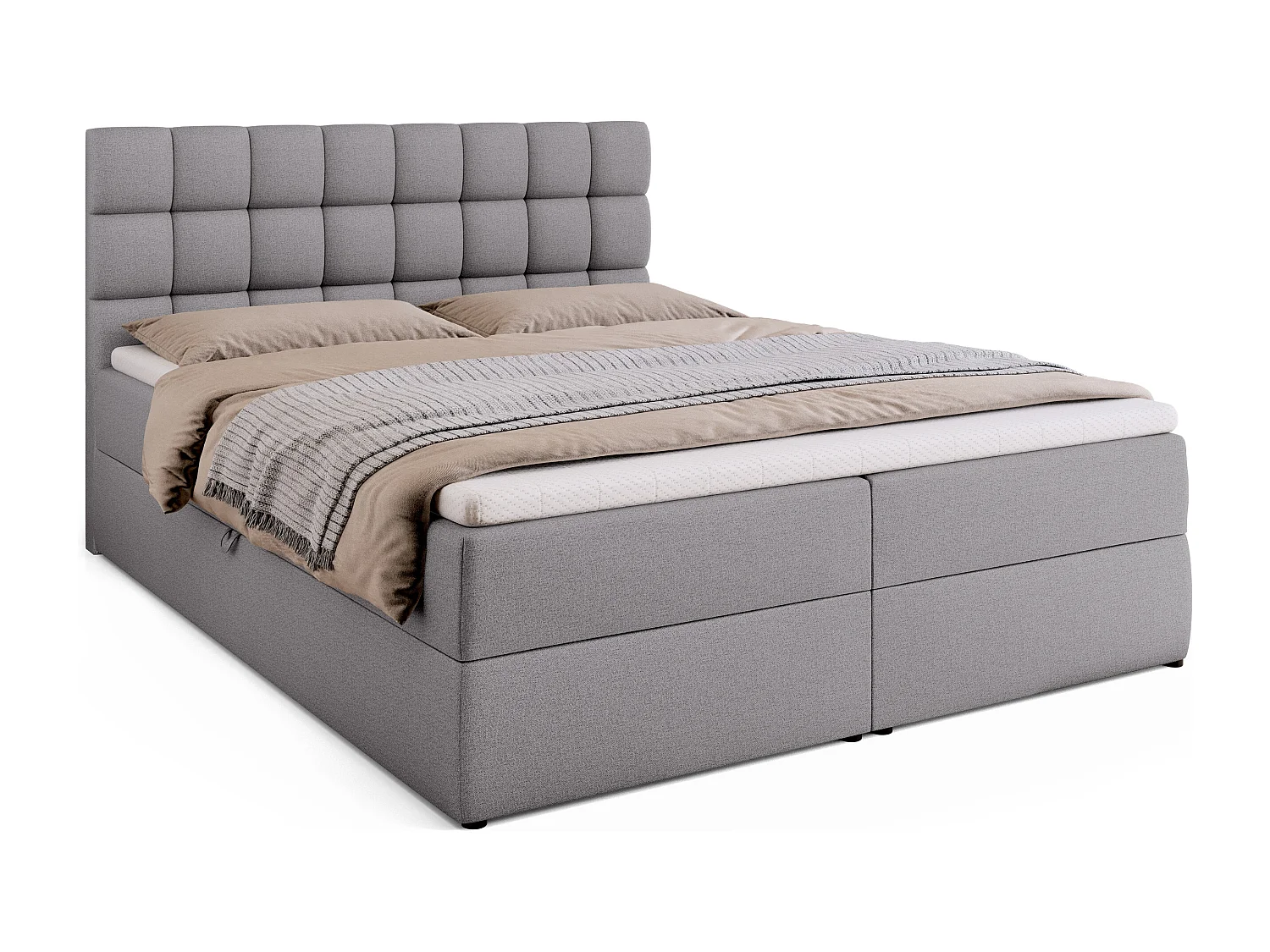 Lit boxspring avec rangement DAKOTA - matelas - surmatelas - gris - 160x200 cm