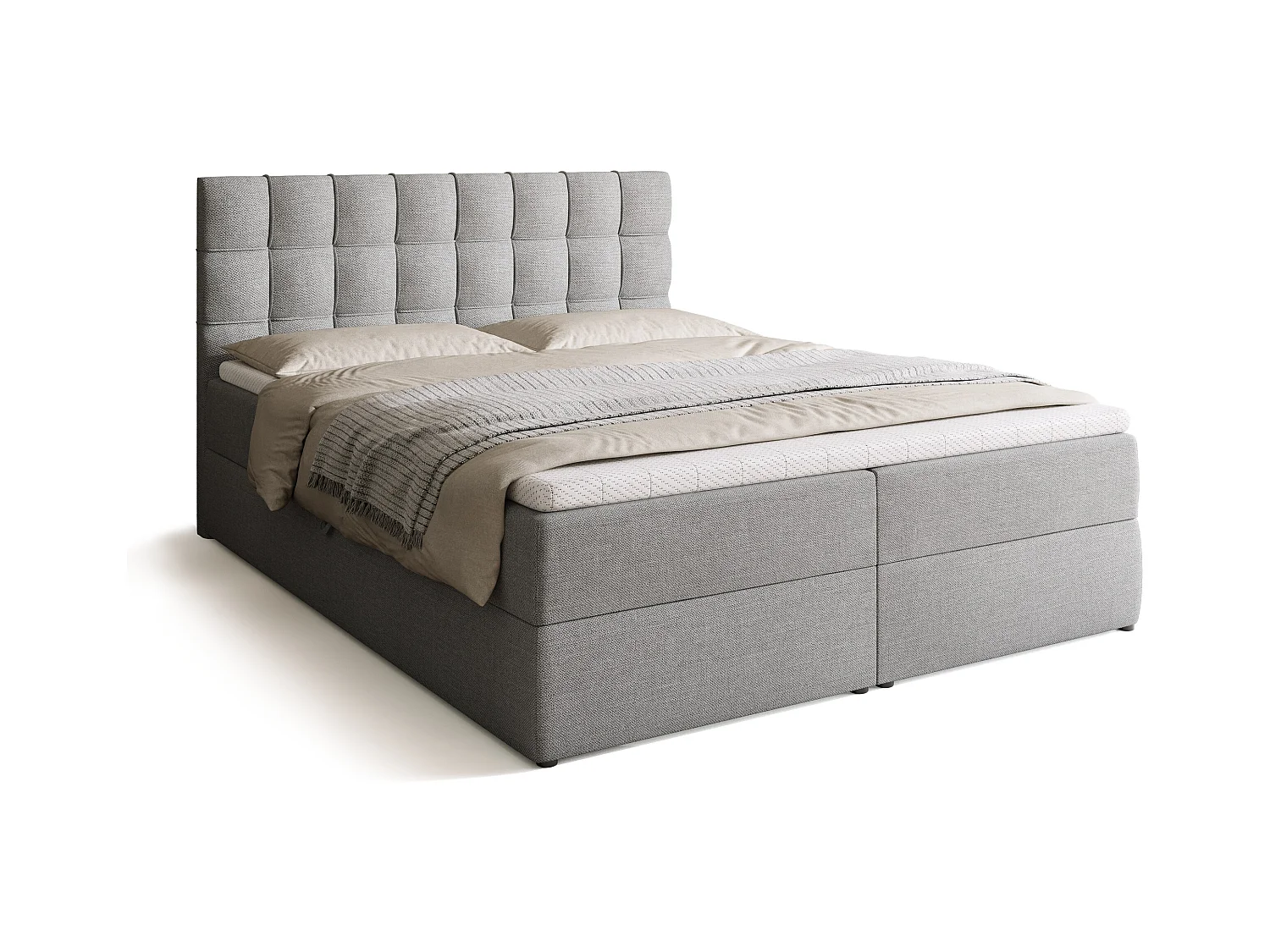 Lit boxspring avec rangement DETROIT - matelas - surmatelas - gris clair - 160x200 cm