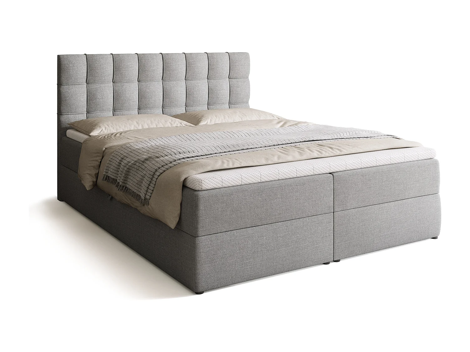 Lit boxspring avec rangement DETROIT - matelas - surmatelas - gris clair - 160x200 cm