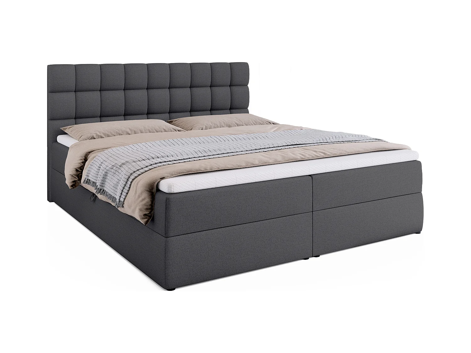 Boxspringbed met hoofdeinde, matras en dekmatras - DAKOTA - 180x200 - donkergrijs