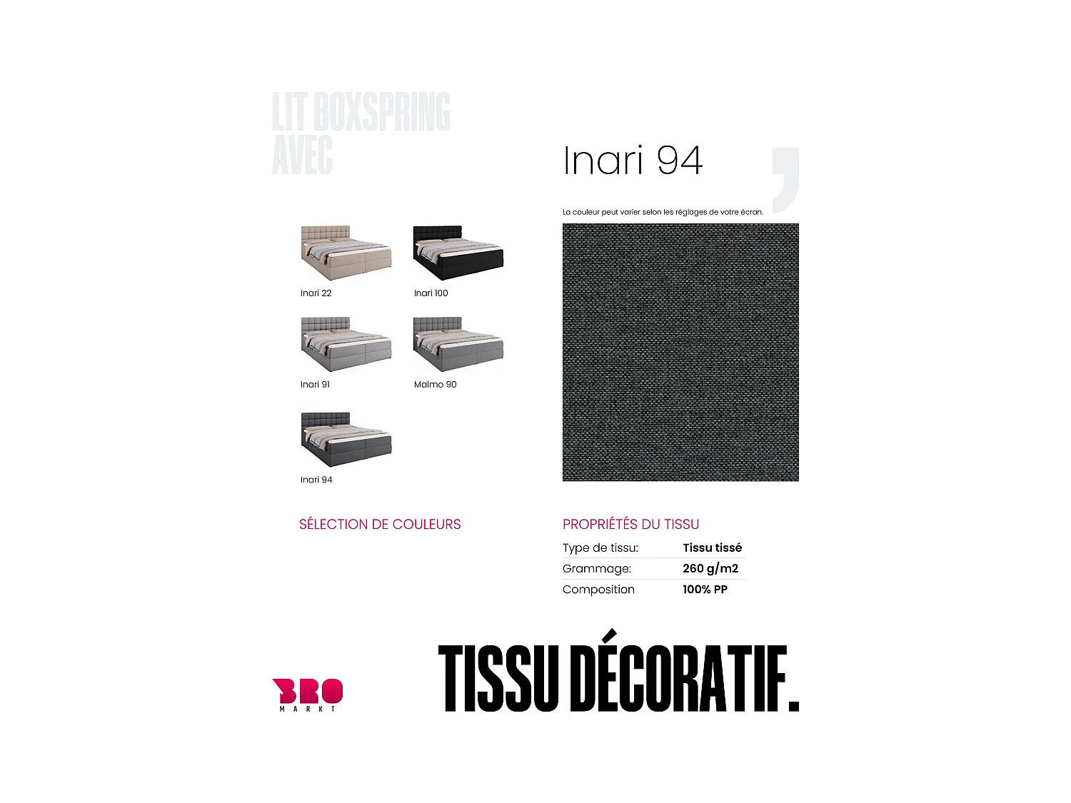 Lit boxspring avec rangement DAKOTA - matelas - surmatelas - gris foncé - 180x200 cm