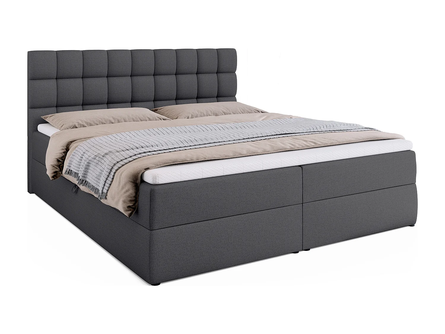 Lit boxspring avec rangement DAKOTA - matelas - surmatelas - gris foncé - 180x200 cm