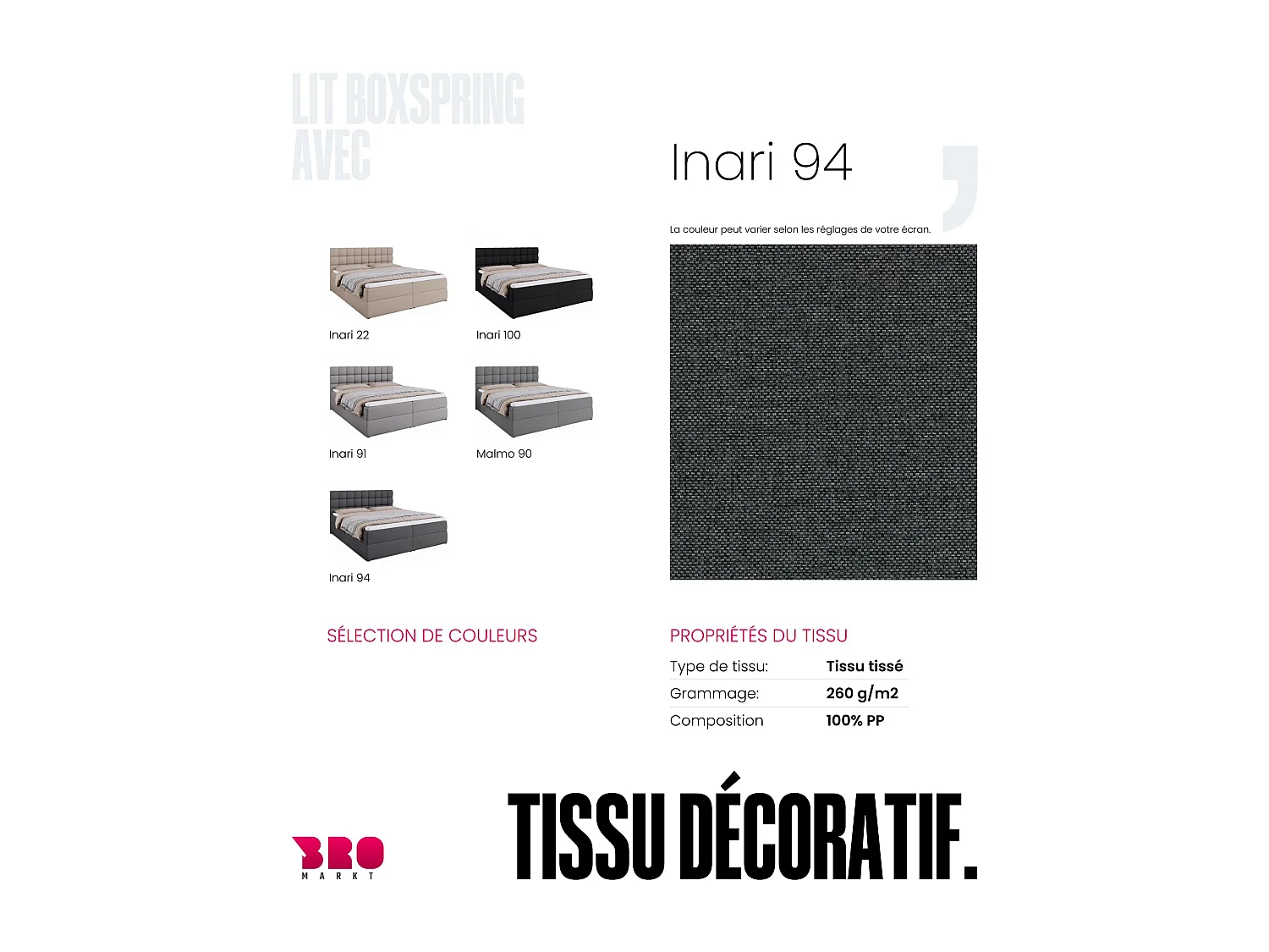 Lit boxspring avec rangement DAKOTA - matelas - surmatelas - gris foncé - 180x200 cm